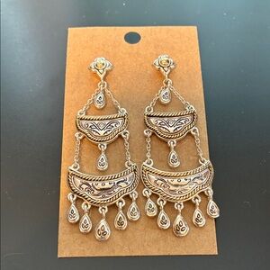 Vintage (?) Silver With Gold Accent Three Tier Ear Rings Earrings Pair